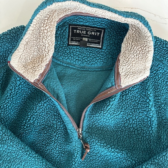 Womens True Grit Quarter Zip Sherpa Forrest Green Pullover, Medium - Picture 4 of 5